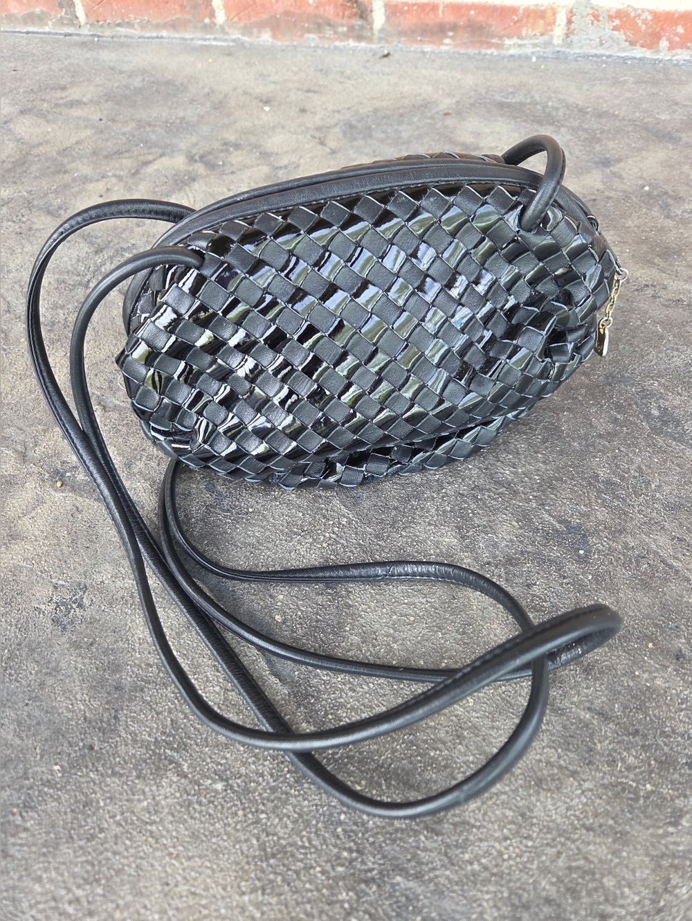 Vintage 80s Brio! Woven Black Leather Shoulder Crossbody Bag